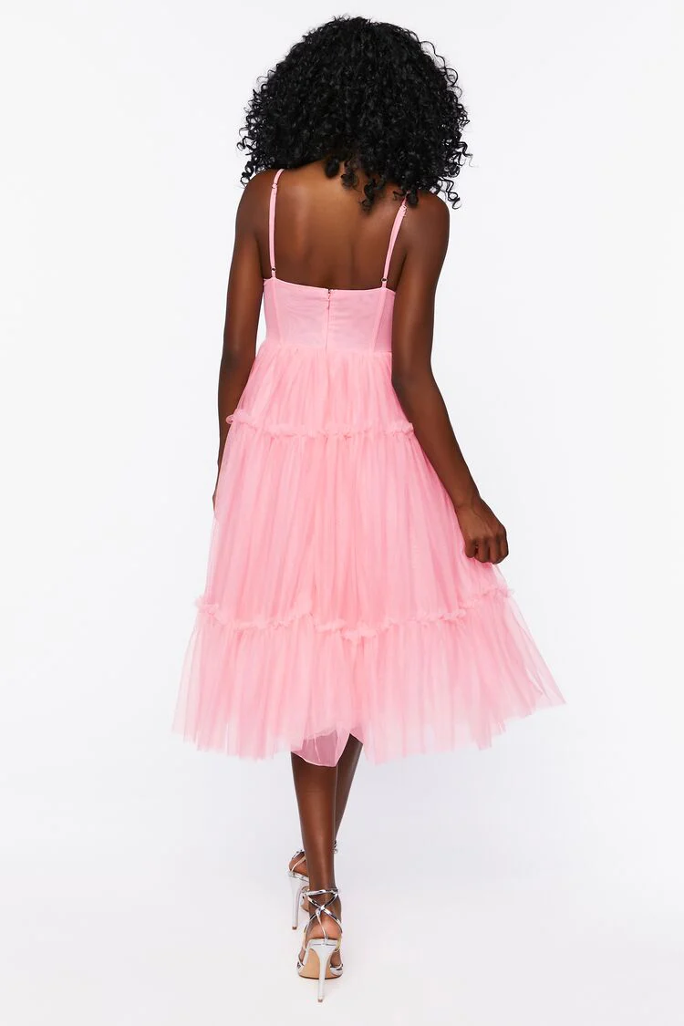 Tulle Ruffled Bustier Midi Dress - Image 3