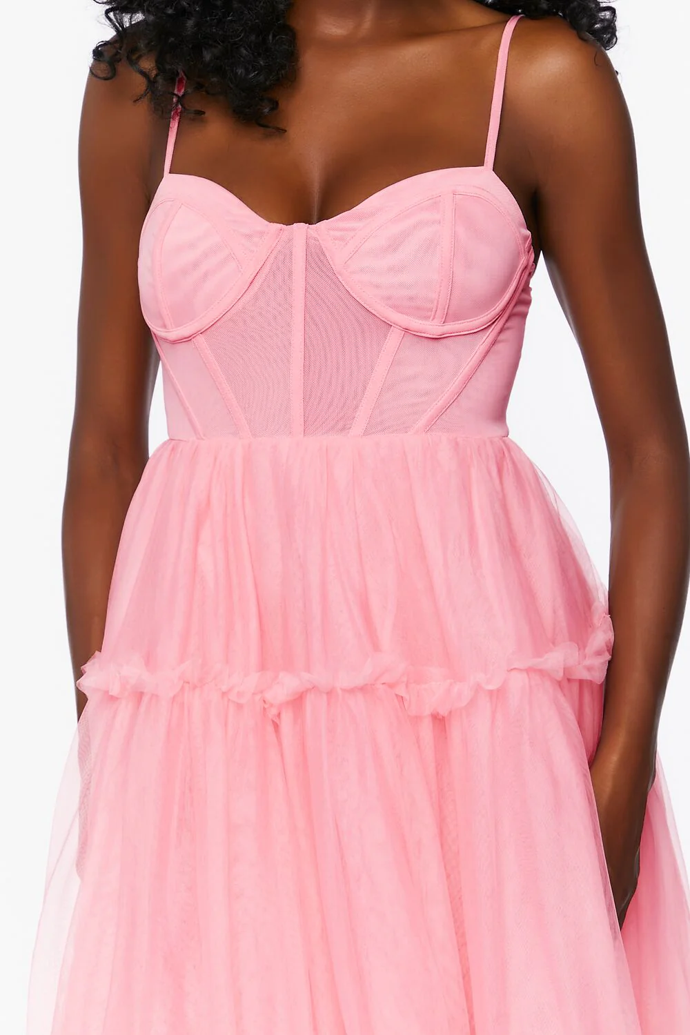 Tulle Ruffled Bustier Midi Dress - Image 5