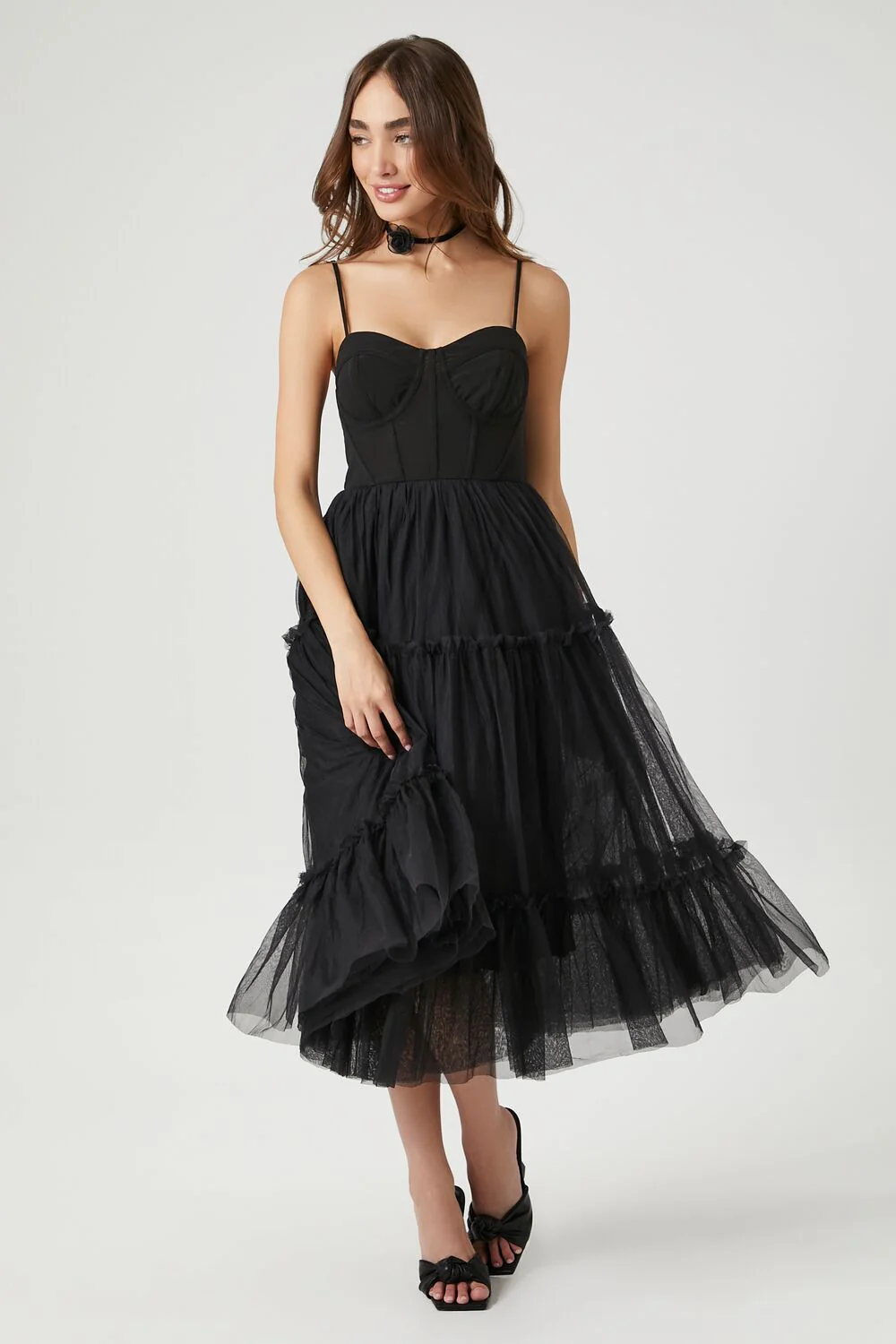 Tulle Ruffled Bustier Midi Dress - Image 6