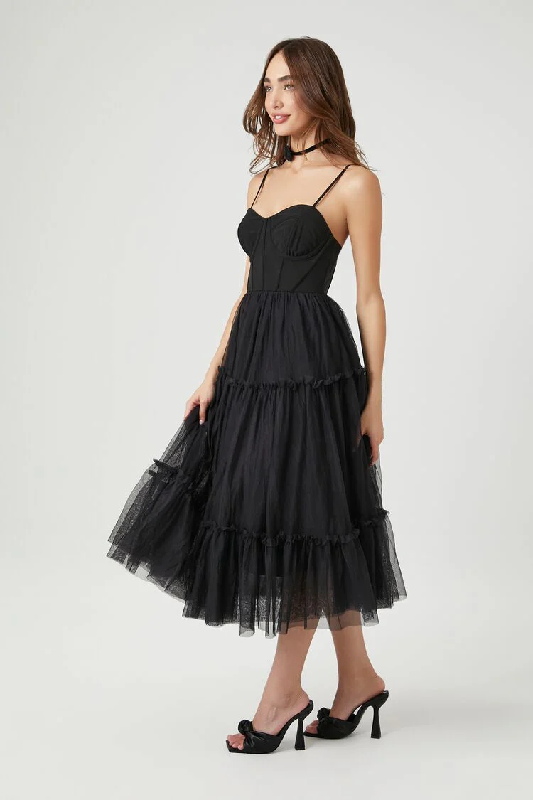 Tulle Ruffled Bustier Midi Dress - Image 7