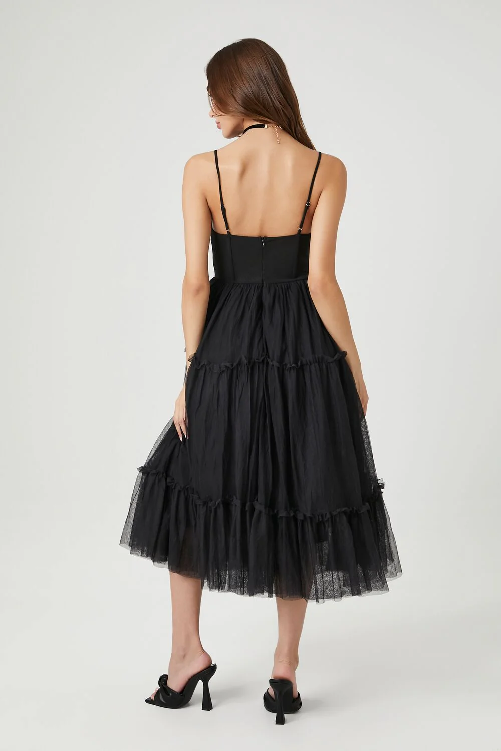 Tulle Ruffled Bustier Midi Dress - Image 8