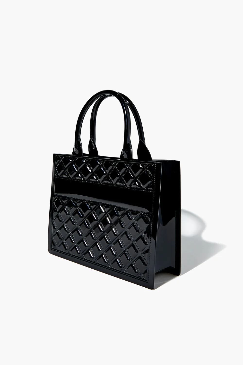 Faux Patent Leather Quilted Handbag - Image 3