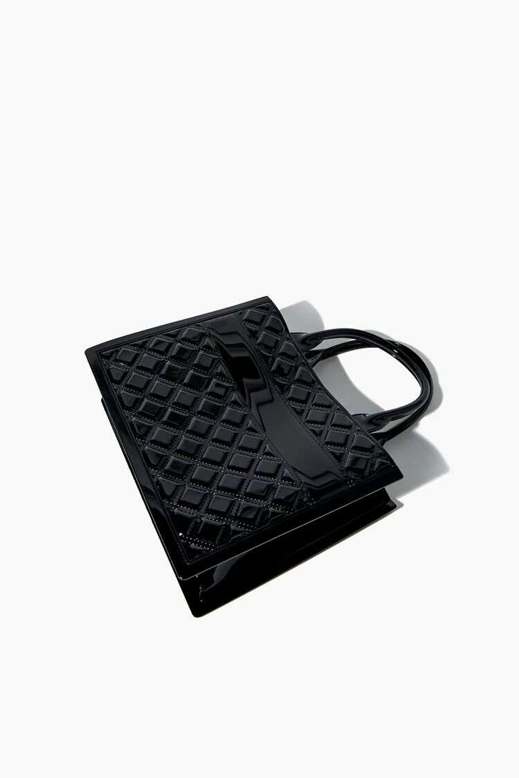 Faux Patent Leather Quilted Handbag - Image 4