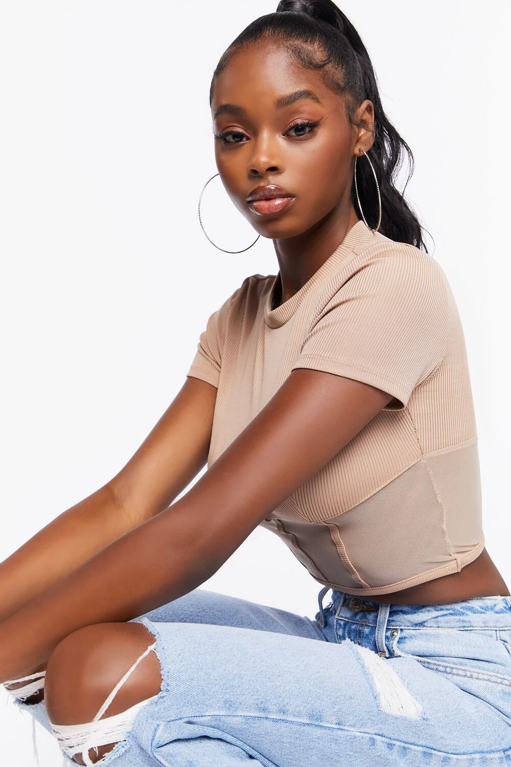 Ribbed Sheer Mesh Crop Top - Image 2