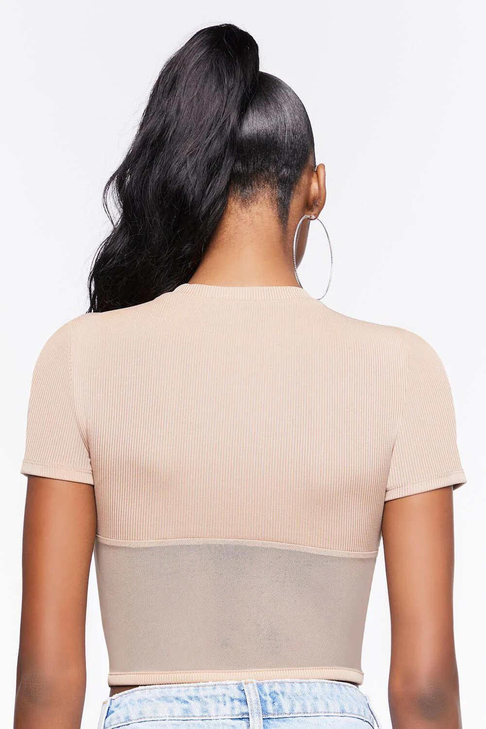 Ribbed Sheer Mesh Crop Top - Image 3