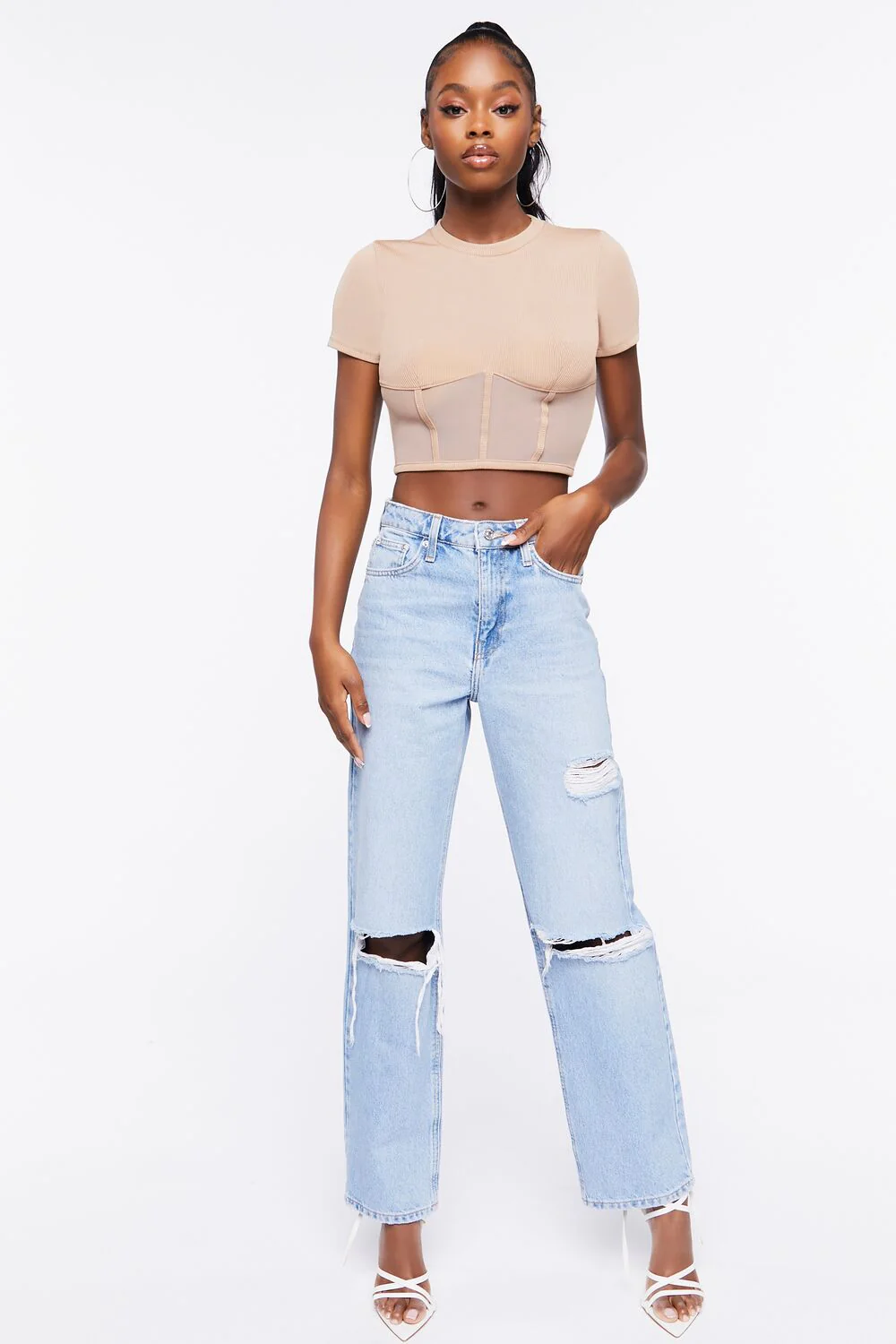 Ribbed Sheer Mesh Crop Top - Image 4