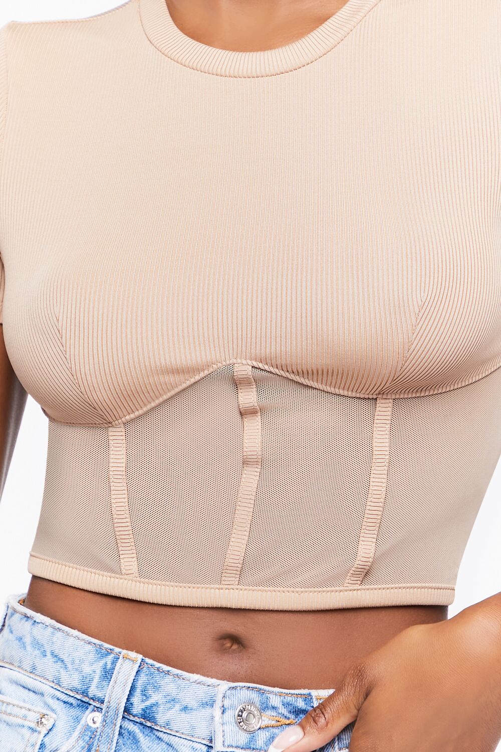Ribbed Sheer Mesh Crop Top - Image 5