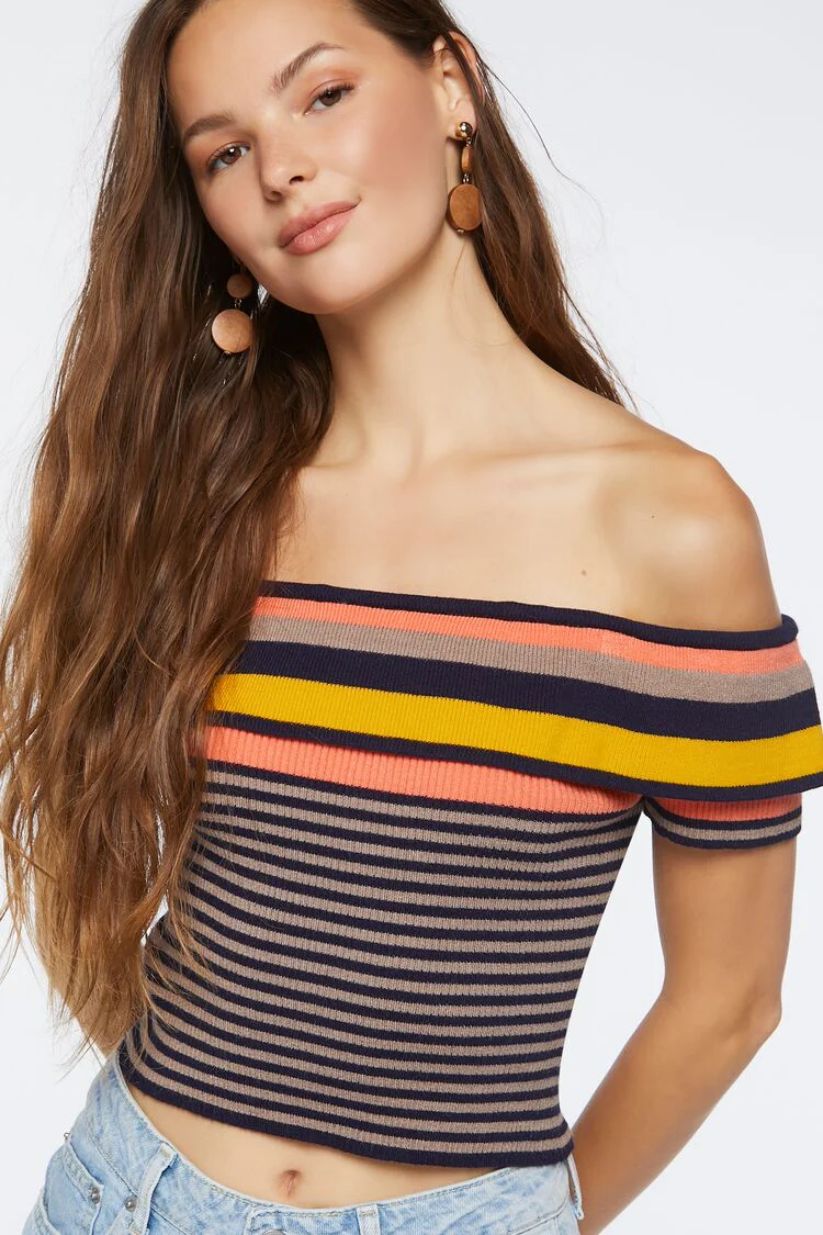 Striped Sweater-Knit Crop Top - Image 2
