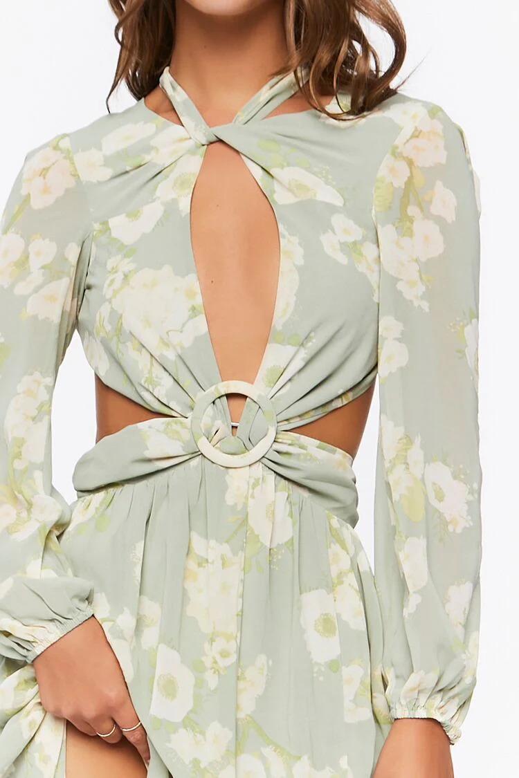 Floral Halter Cutout Maxi Dress - Image 5
