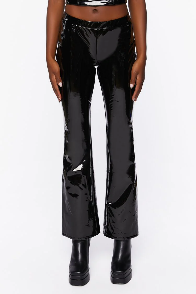 Faux Patent Leather Flare Pants - Image 2