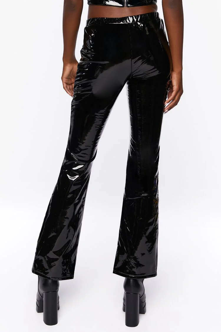 Faux Patent Leather Flare Pants - Image 4