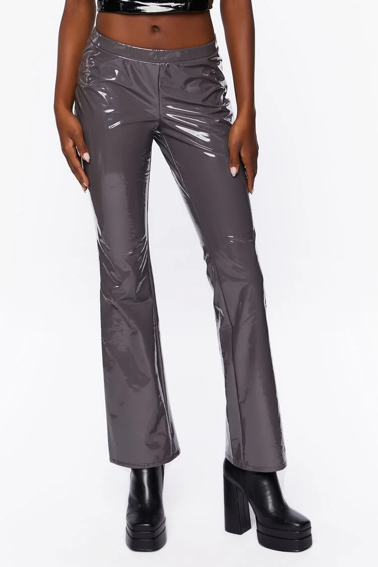 Faux Patent Leather Flare Pants - Image 7