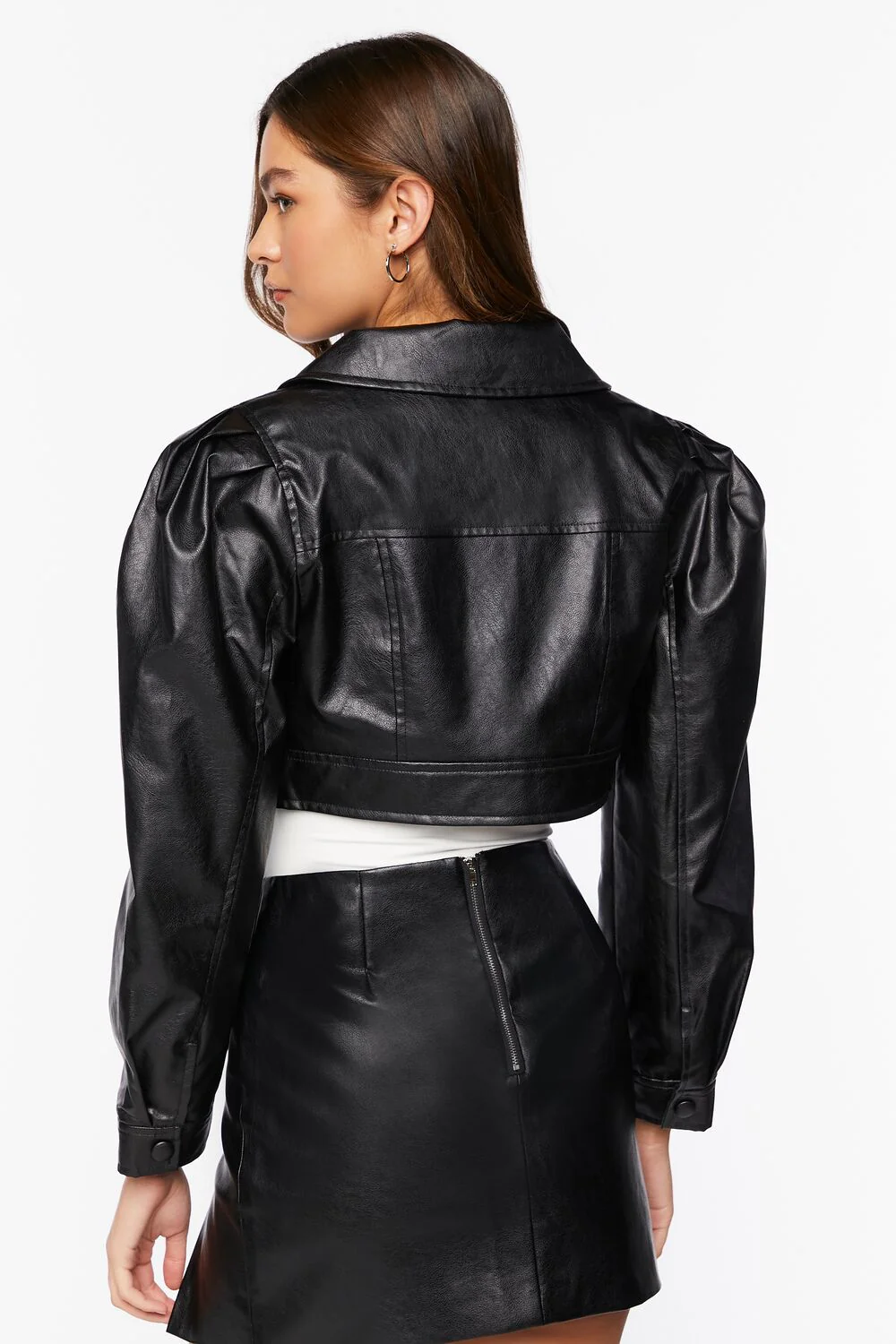 Faux Leather Cropped Trucker Jacket - Image 3