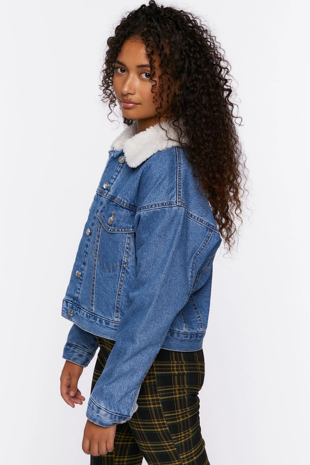 Faux Shearling Denim Trucker Jacket - Image 2