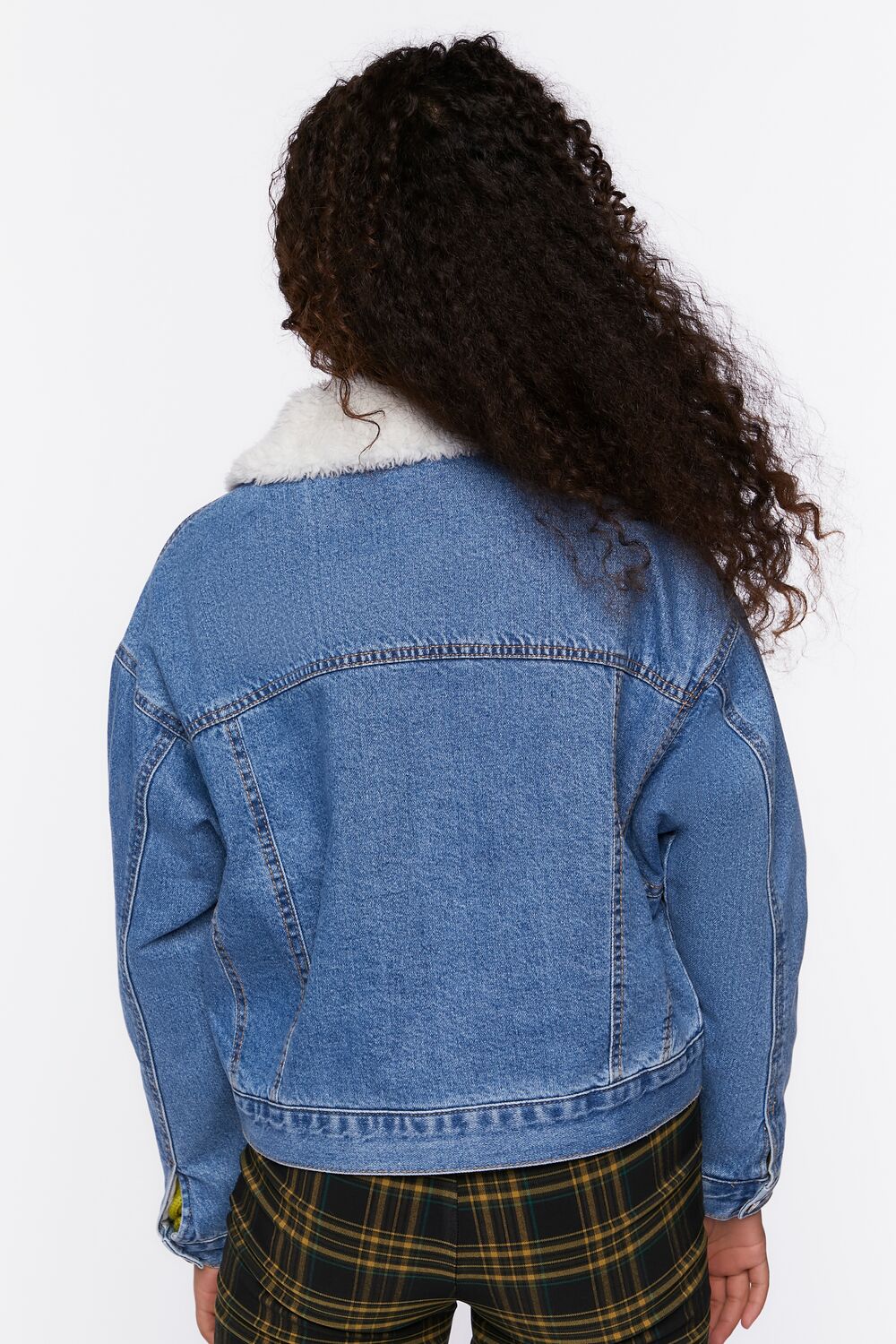 Faux Shearling Denim Trucker Jacket - Image 3
