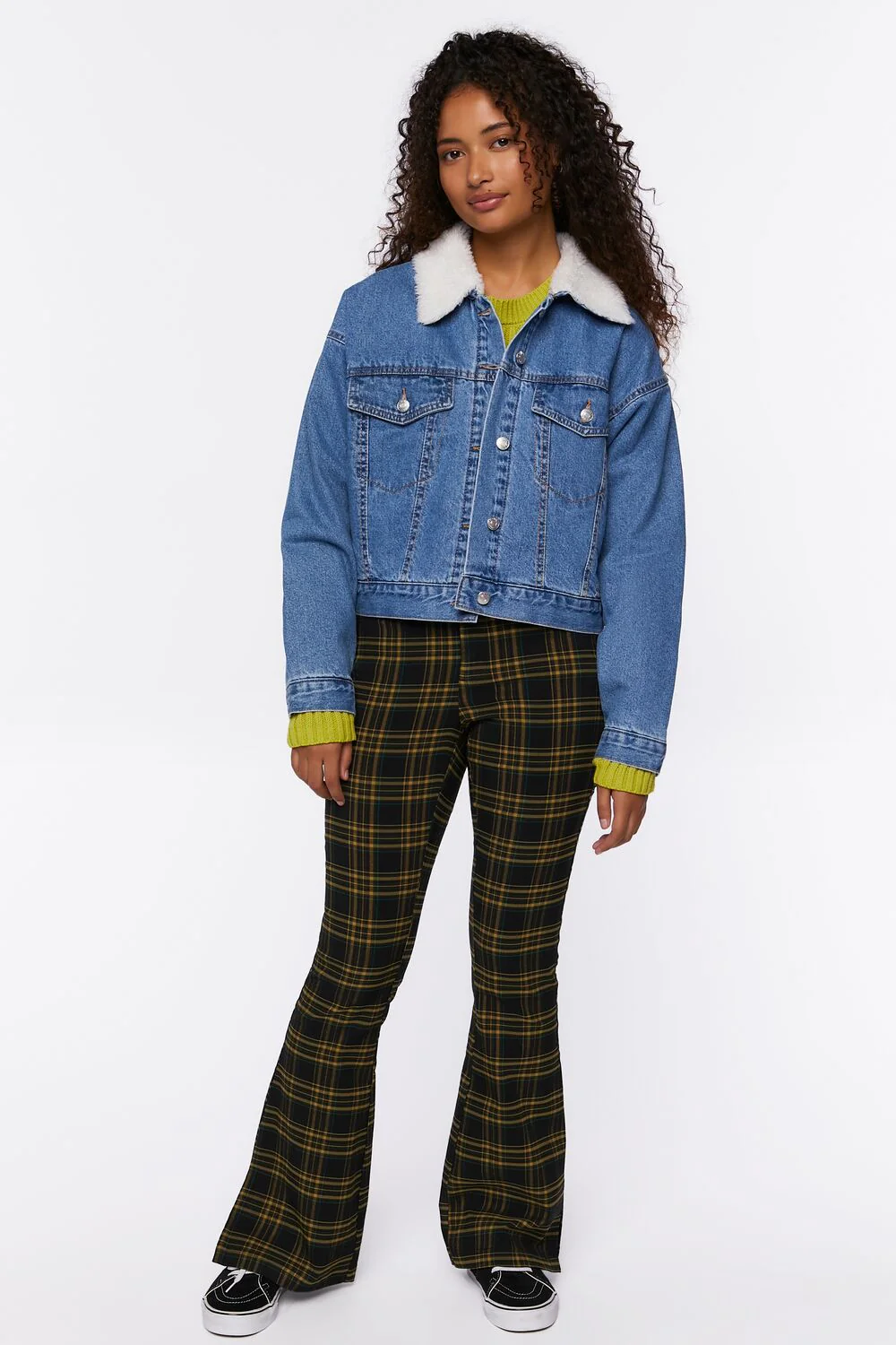 Faux Shearling Denim Trucker Jacket - Image 4