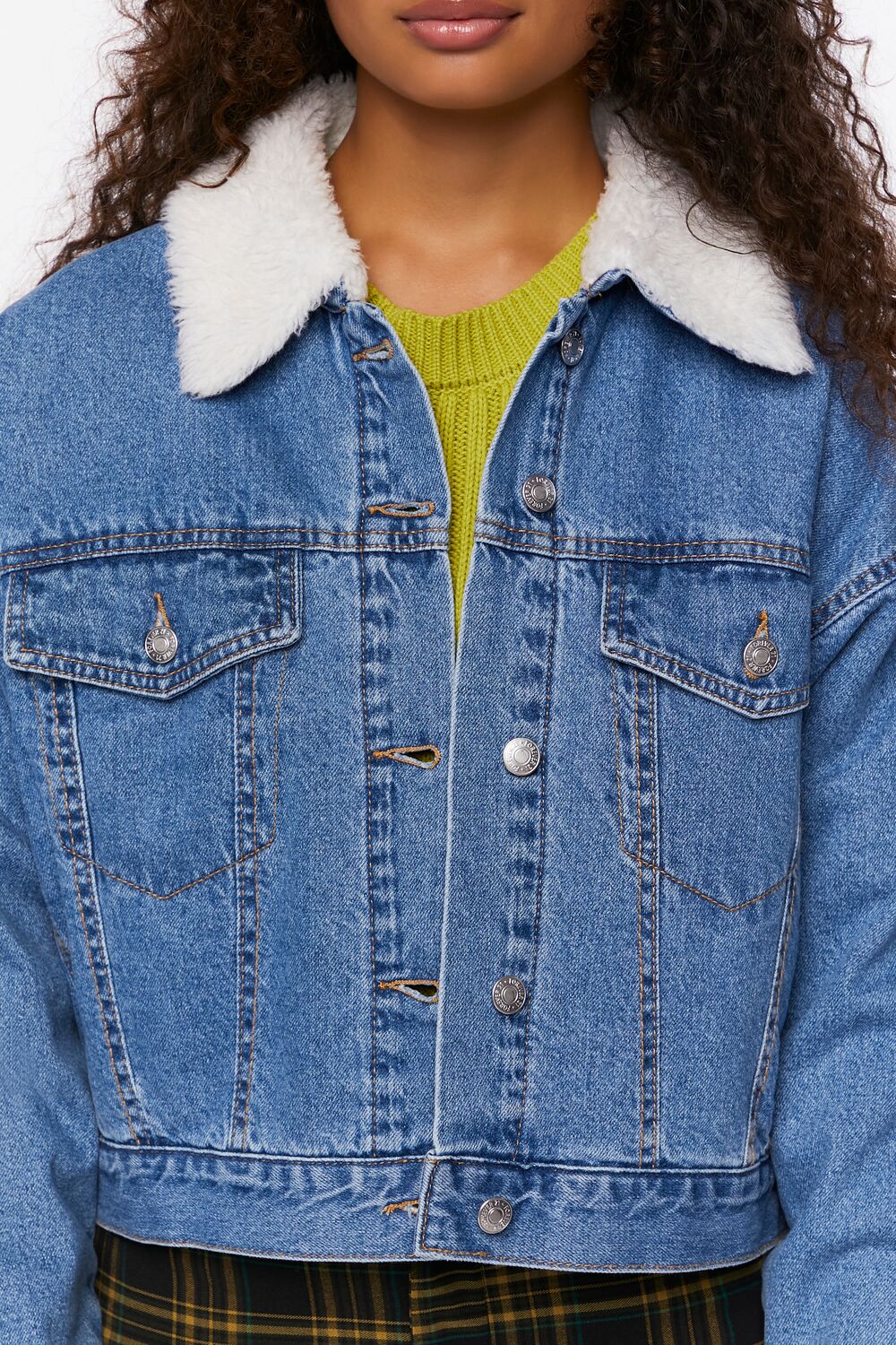 Faux Shearling Denim Trucker Jacket - Image 5