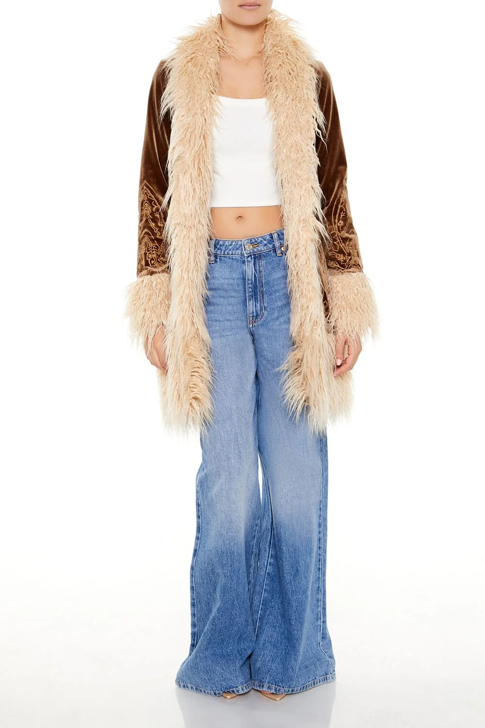 Faux Fur-Trim Embroidered Coat - Image 2