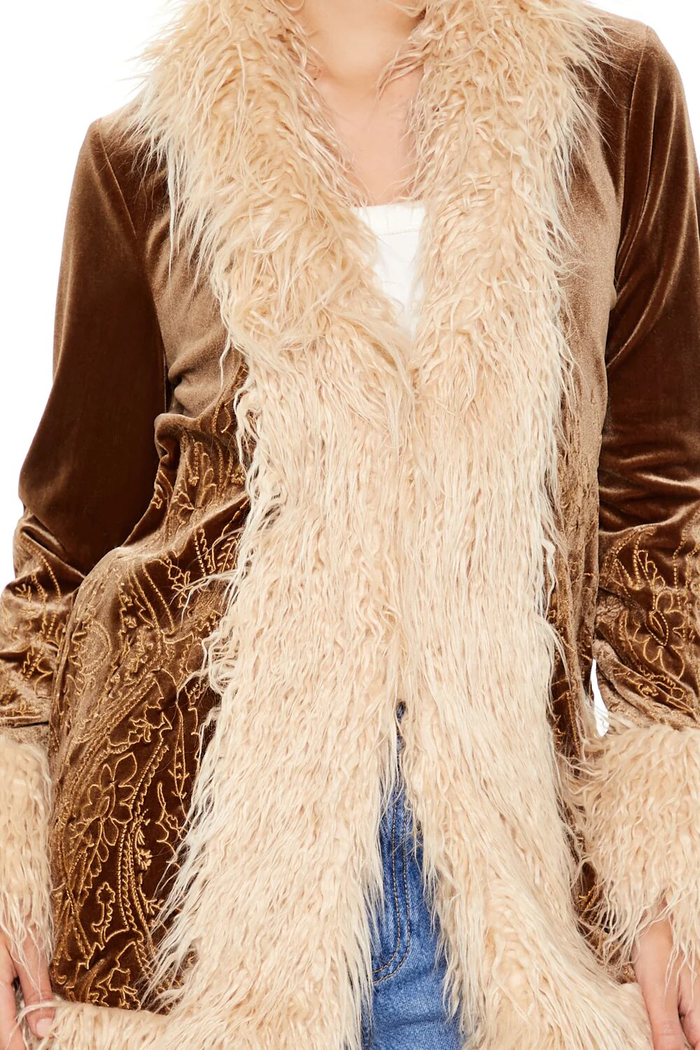 Faux Fur-Trim Embroidered Coat - Image 3
