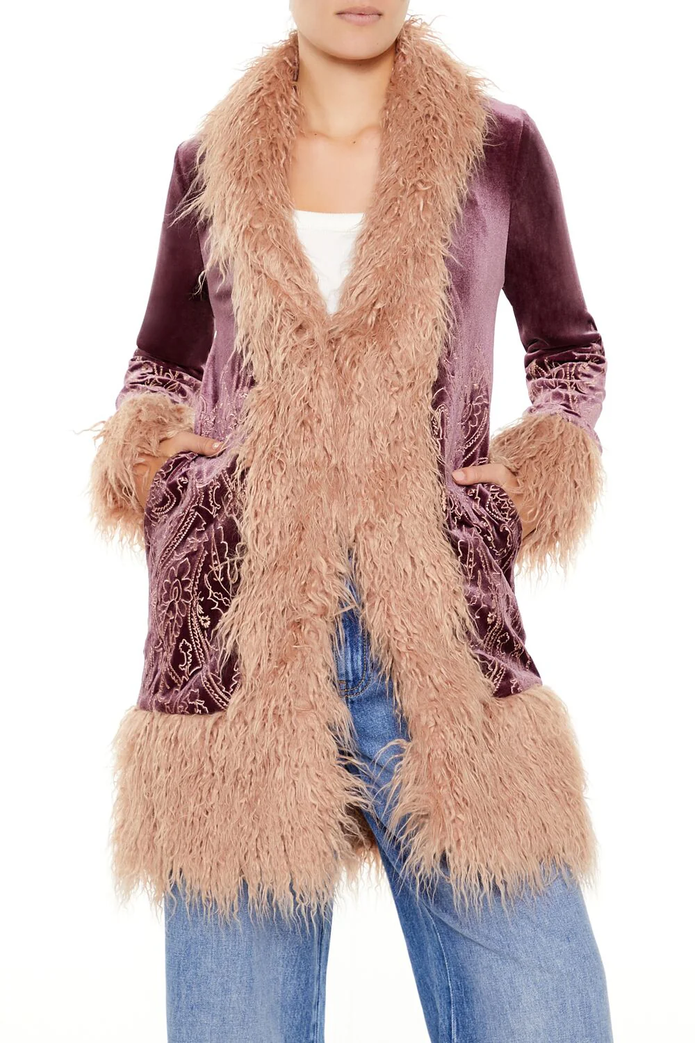 Faux Fur-Trim Embroidered Coat - Image 6