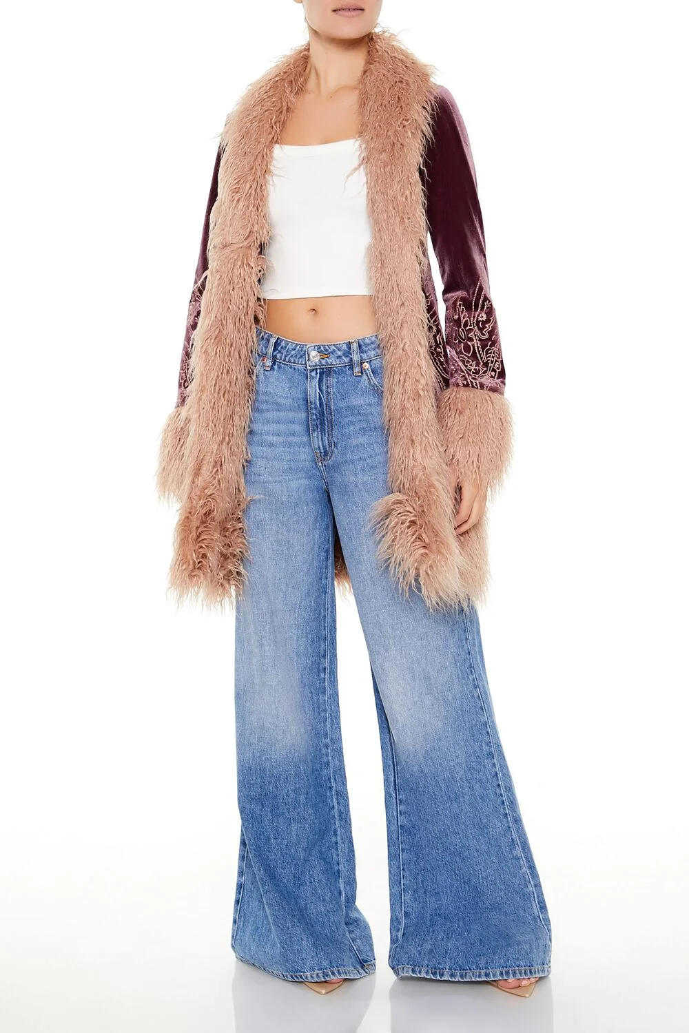 Faux Fur-Trim Embroidered Coat - Image 7
