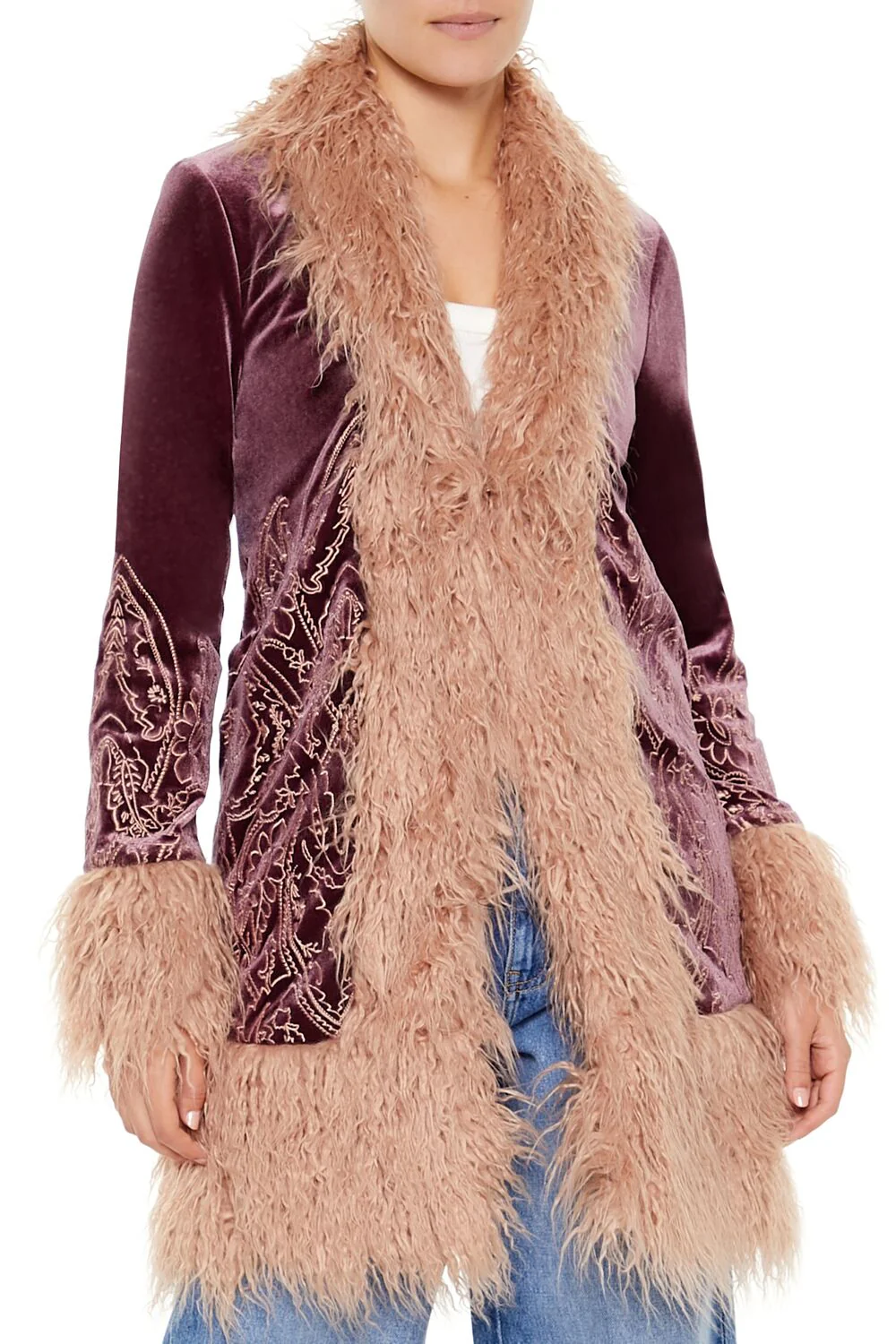 Faux Fur-Trim Embroidered Coat - Image 8