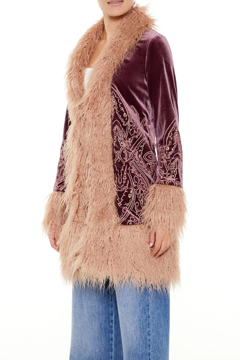 Faux Fur-Trim Embroidered Coat - Image 9