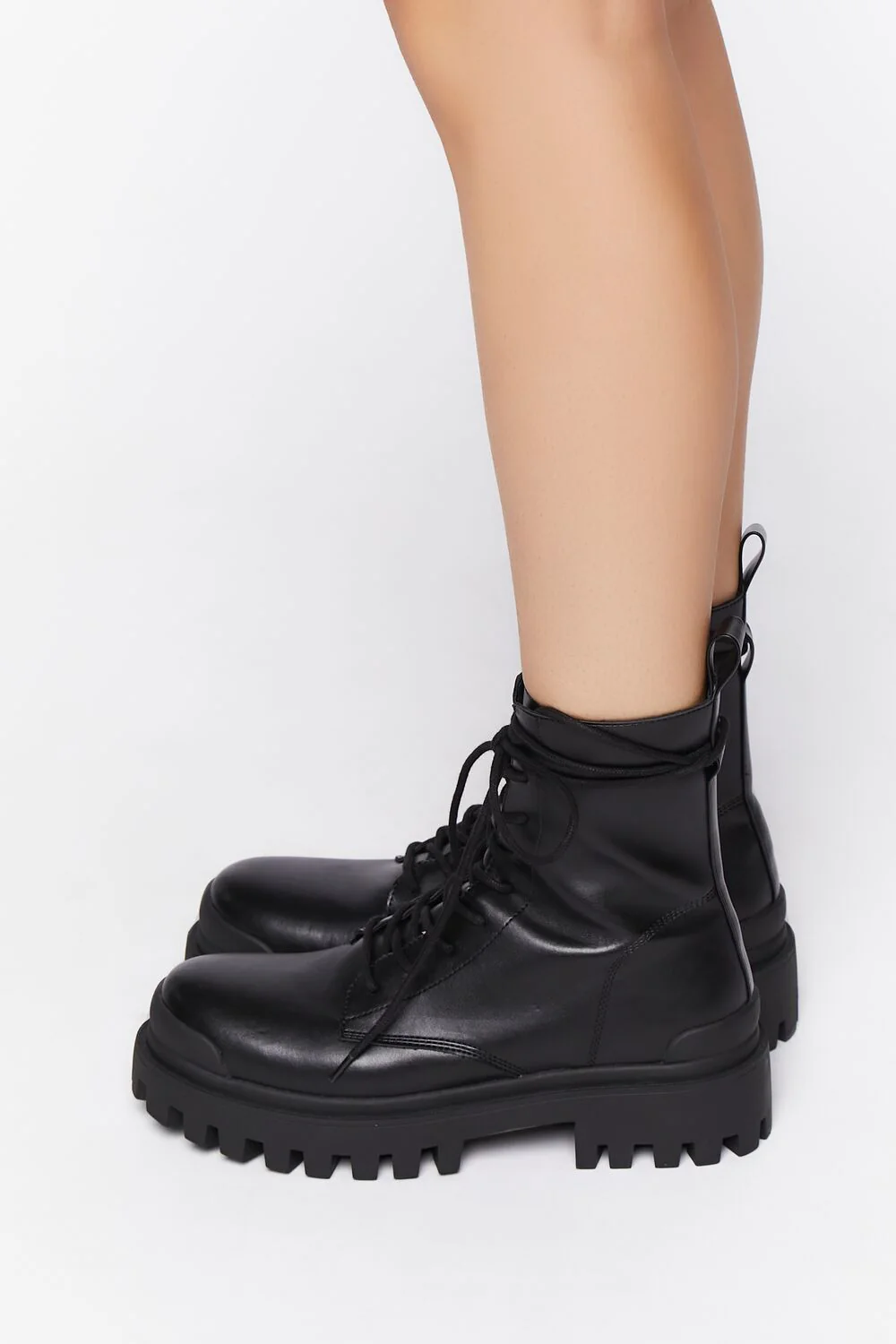 Faux Leather Lug Combat Boots - Image 2