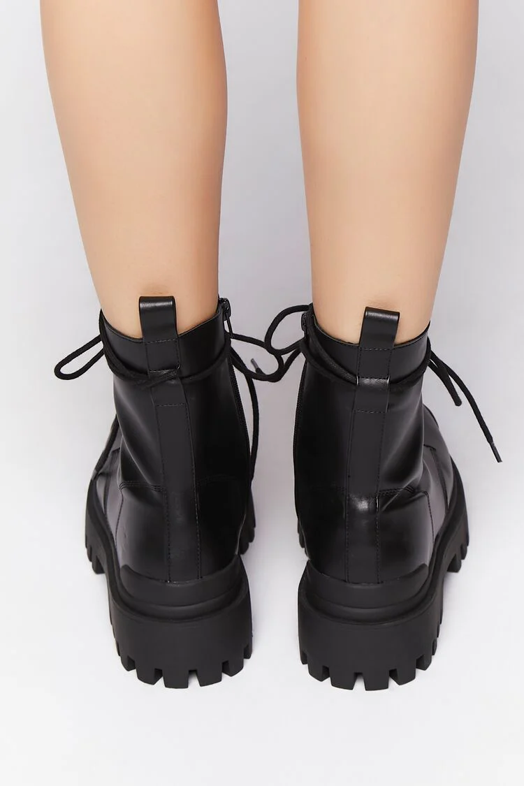 Faux Leather Lug Combat Boots - Image 3
