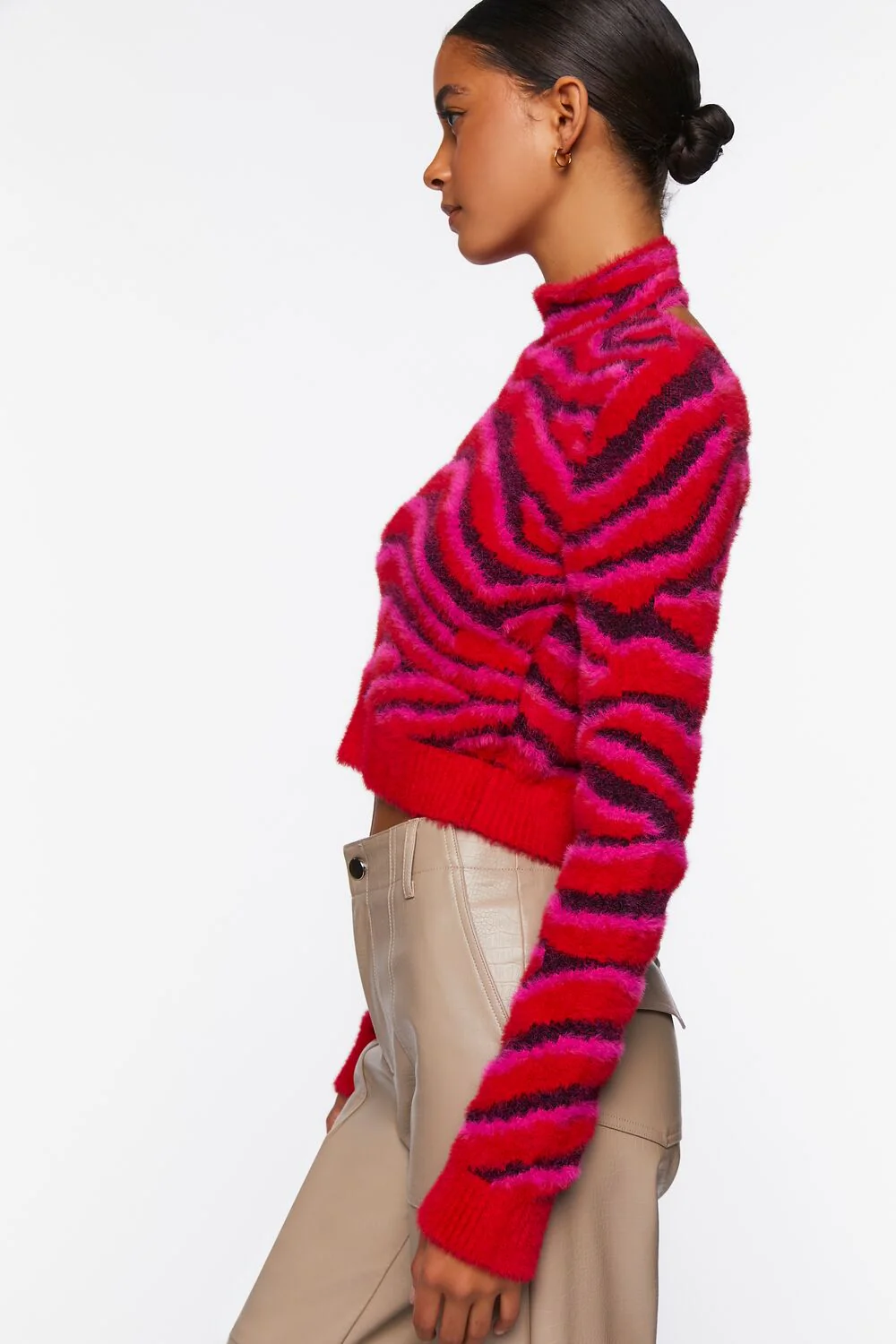 Fuzzy Zebra Print Cutout Sweater - Image 2