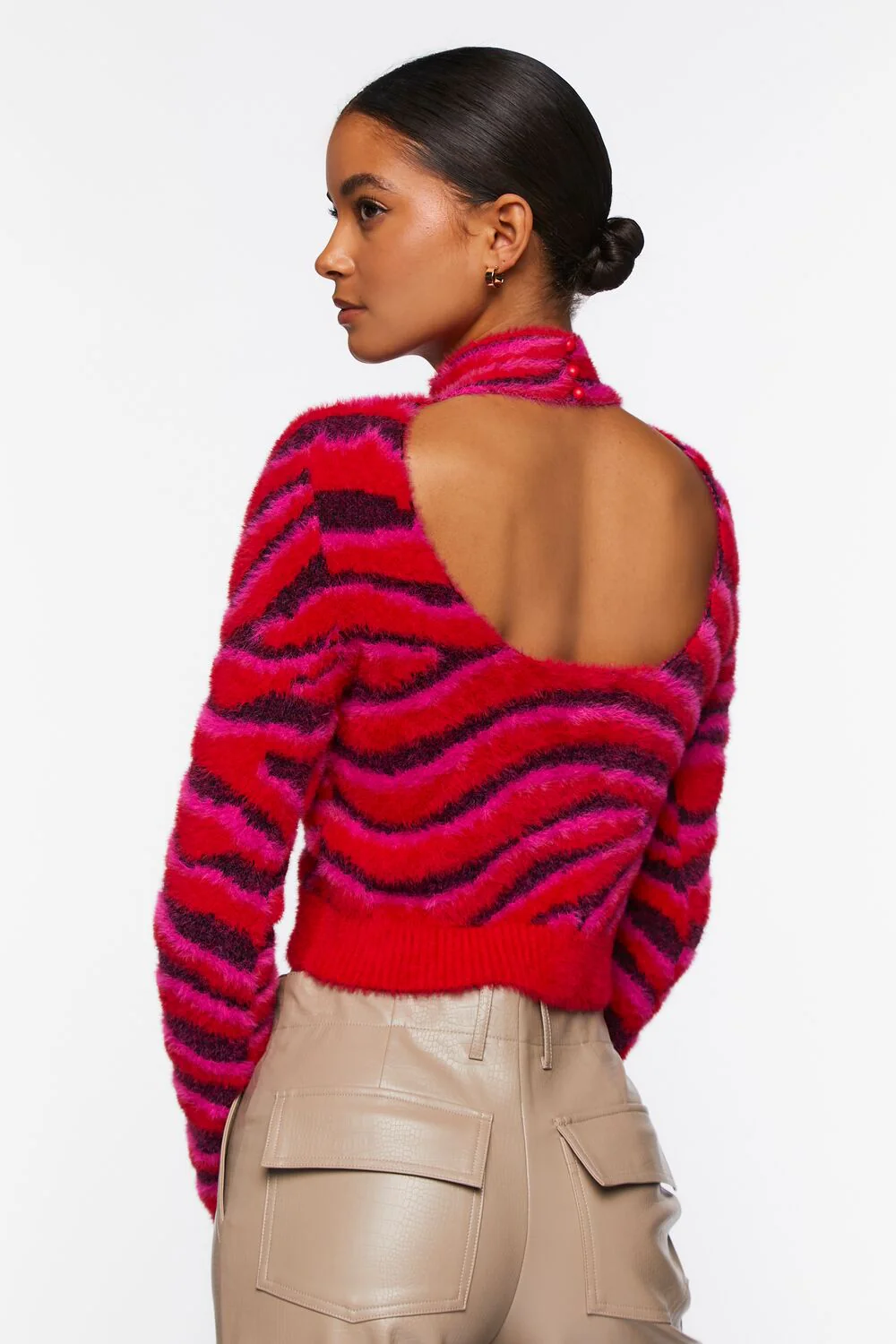 Fuzzy Zebra Print Cutout Sweater - Image 3