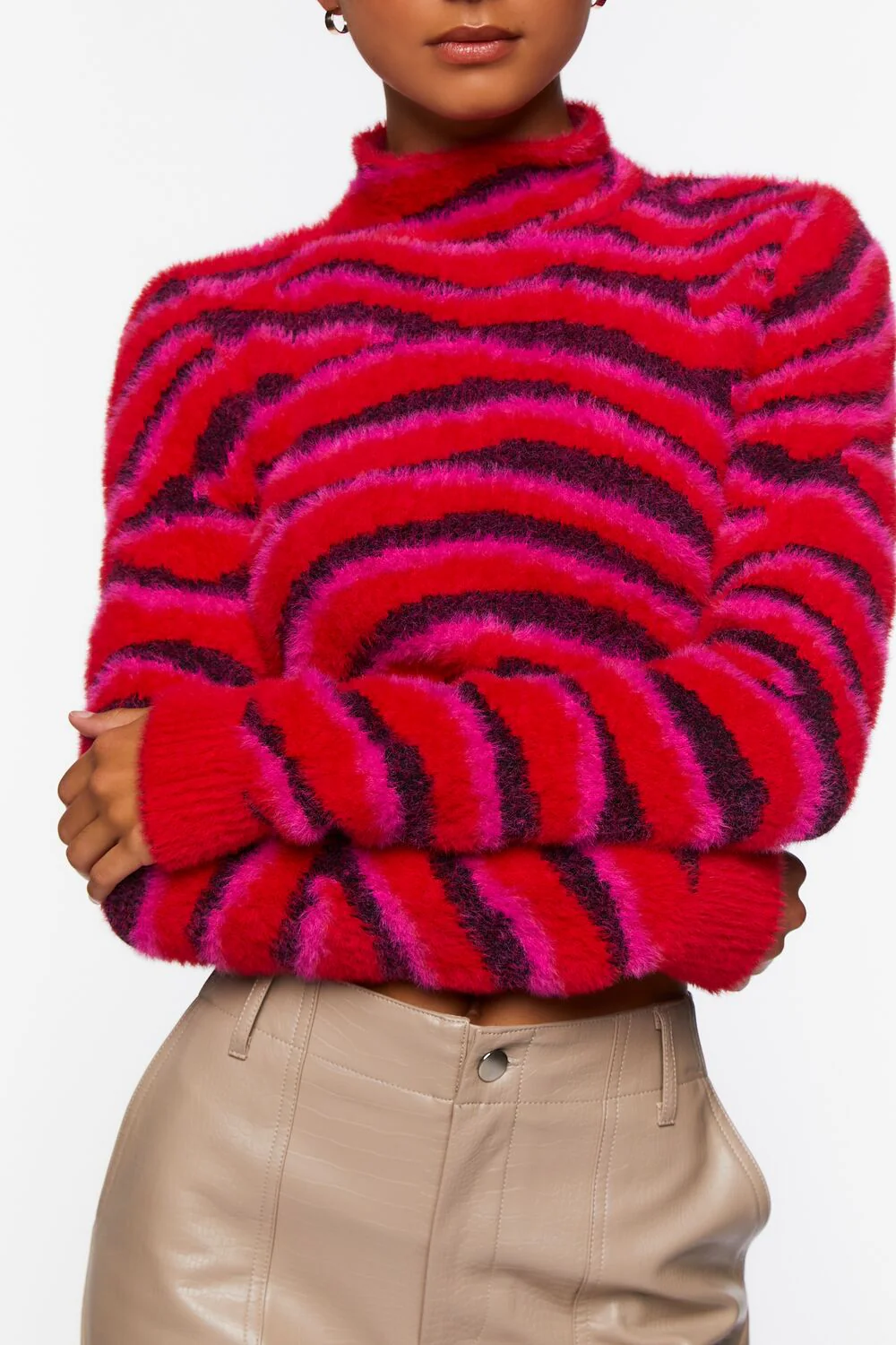 Fuzzy Zebra Print Cutout Sweater - Image 5