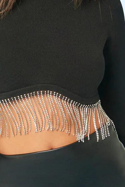 Rhinestone-Fringe Crop Top - Image 2