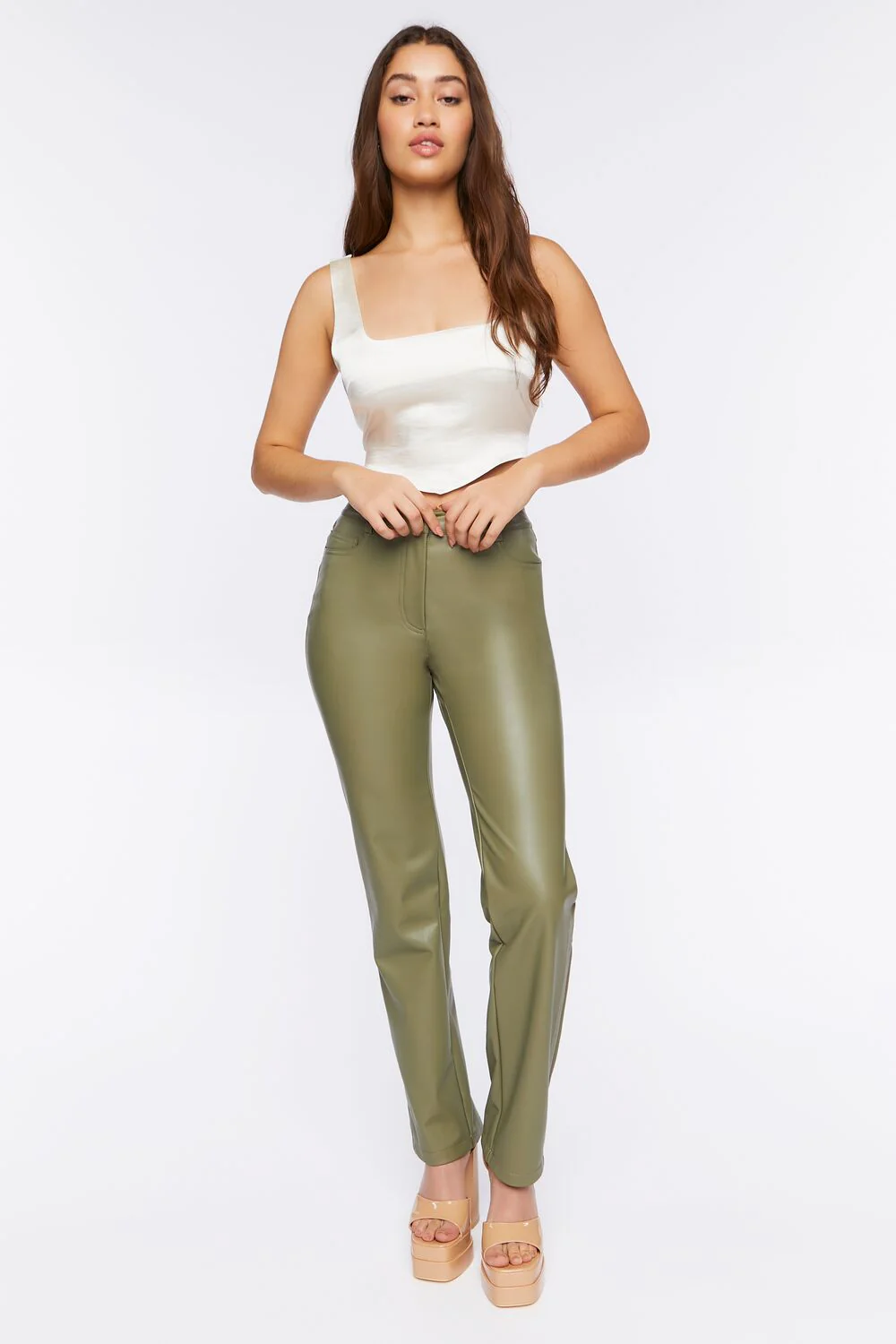 Satin V-Hem Crop Top - Image 4