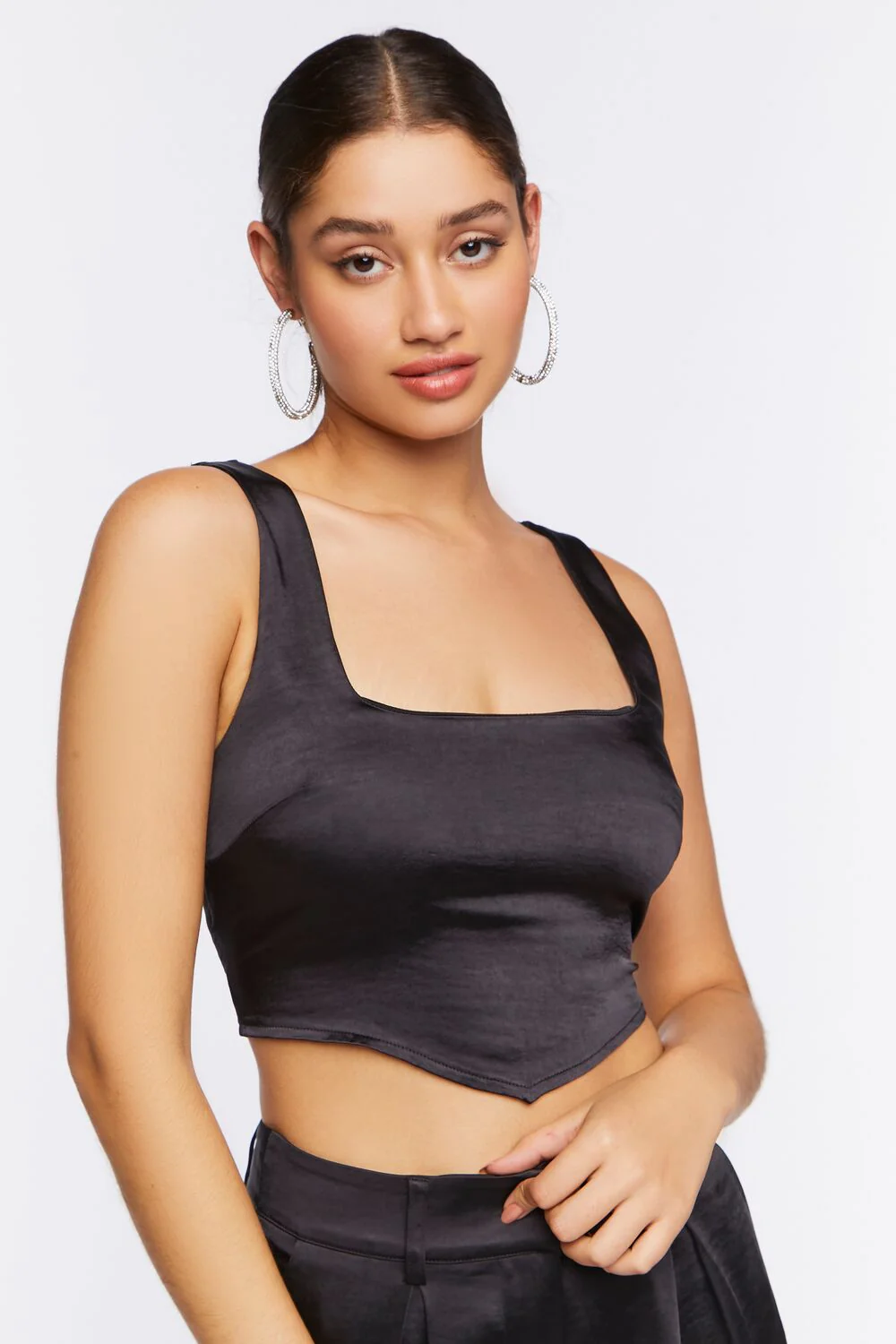 Satin V-Hem Crop Top - Image 6