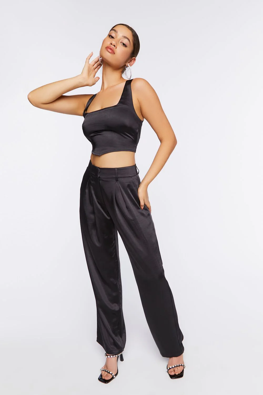 Satin V-Hem Crop Top - Image 9