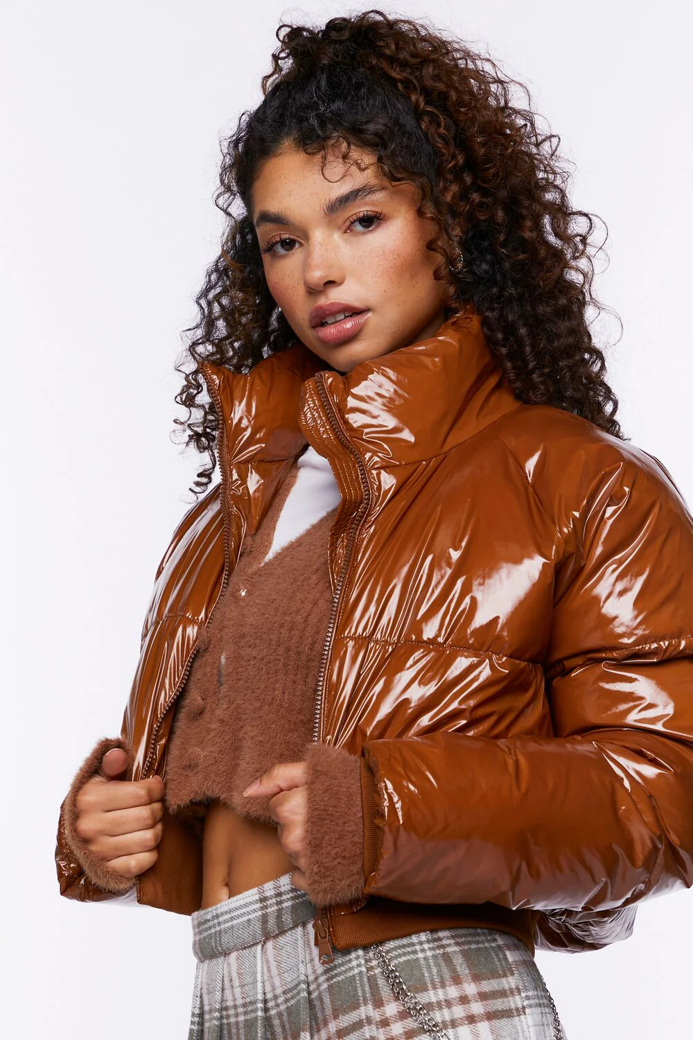 Faux Patent Leather Puffer Jacket - Image 2