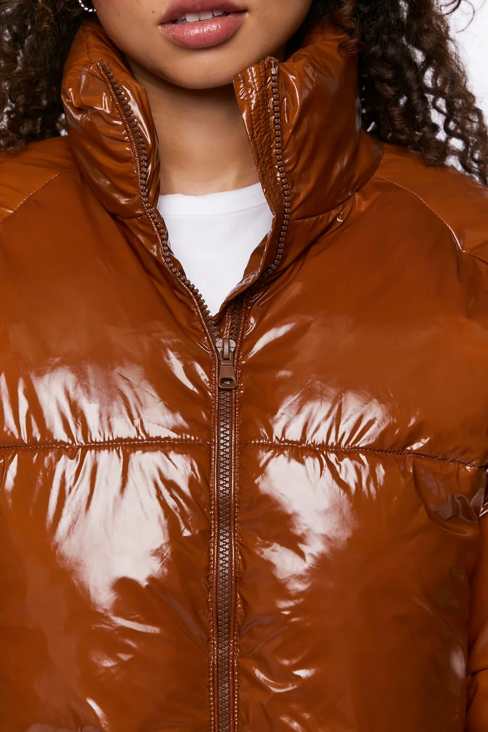 Faux Patent Leather Puffer Jacket - Image 5