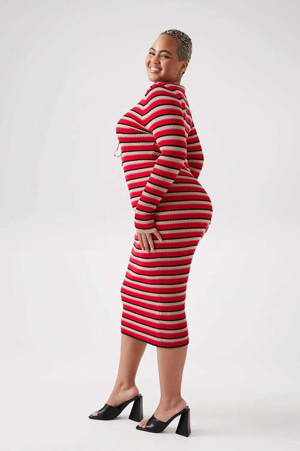 Plus Size Striped Lace-Up Sweater Dress - Image 2