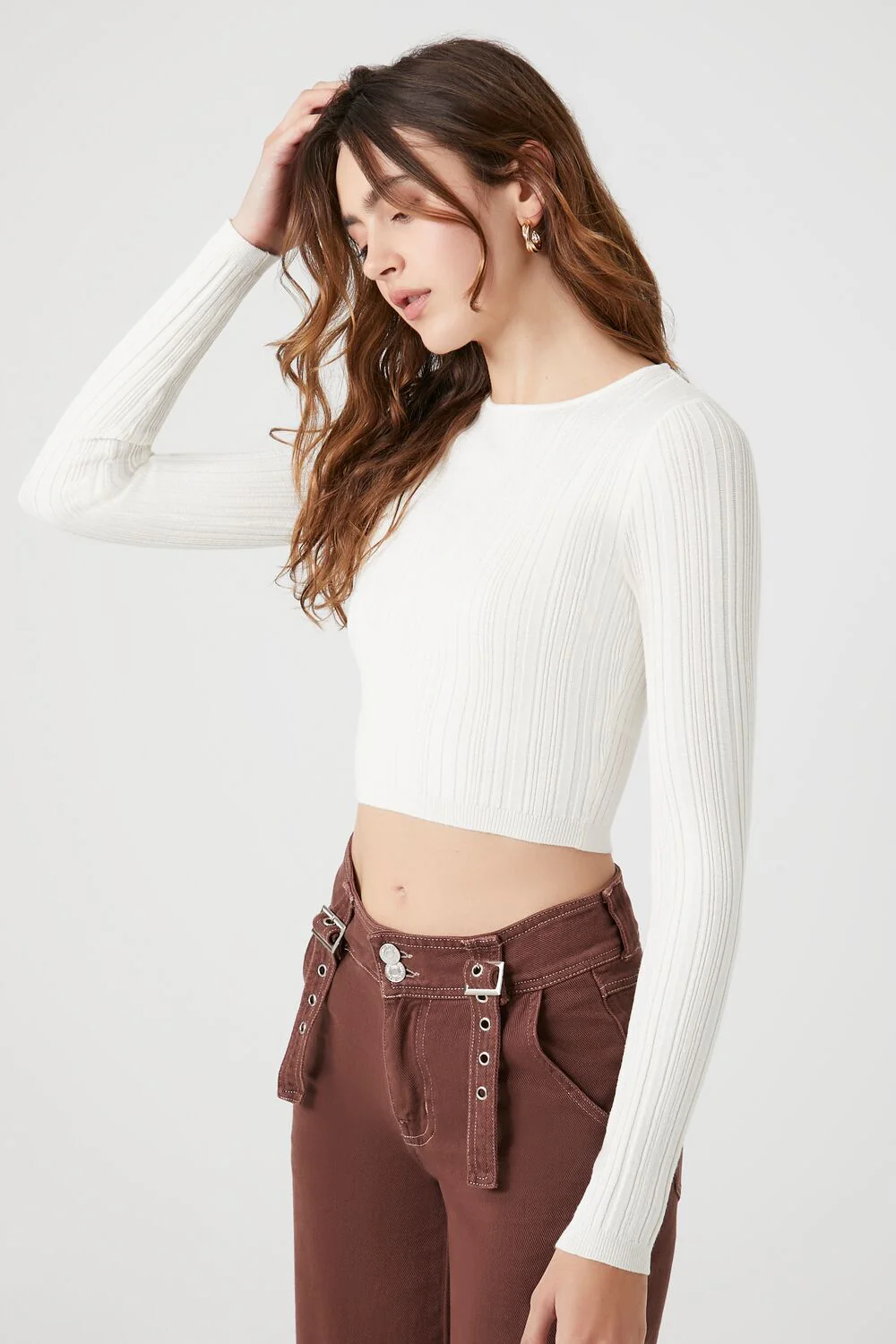 Cropped Rib-Knit Sweater - Image 2