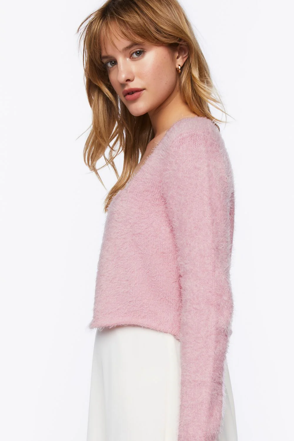 Fuzzy Cropped Cardigan Sweater - Image 2
