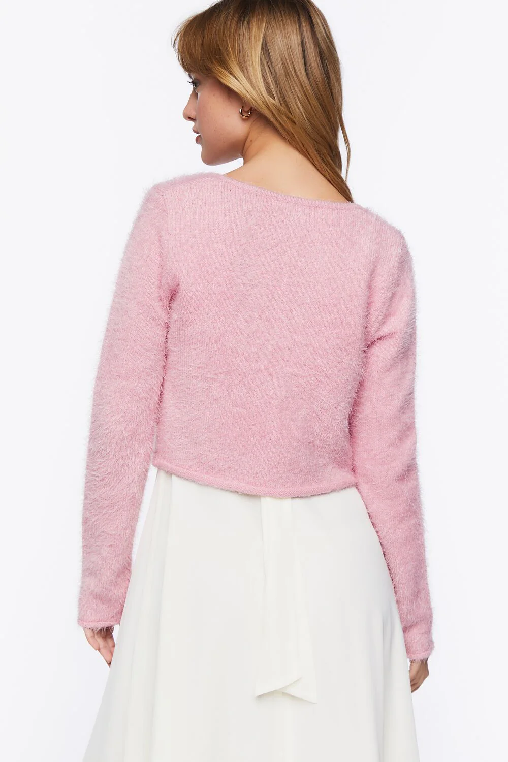 Fuzzy Cropped Cardigan Sweater - Image 3