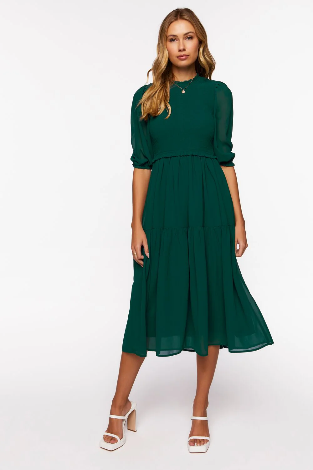 Smocked Chiffon Peasant-Sleeve Dress - Image 11