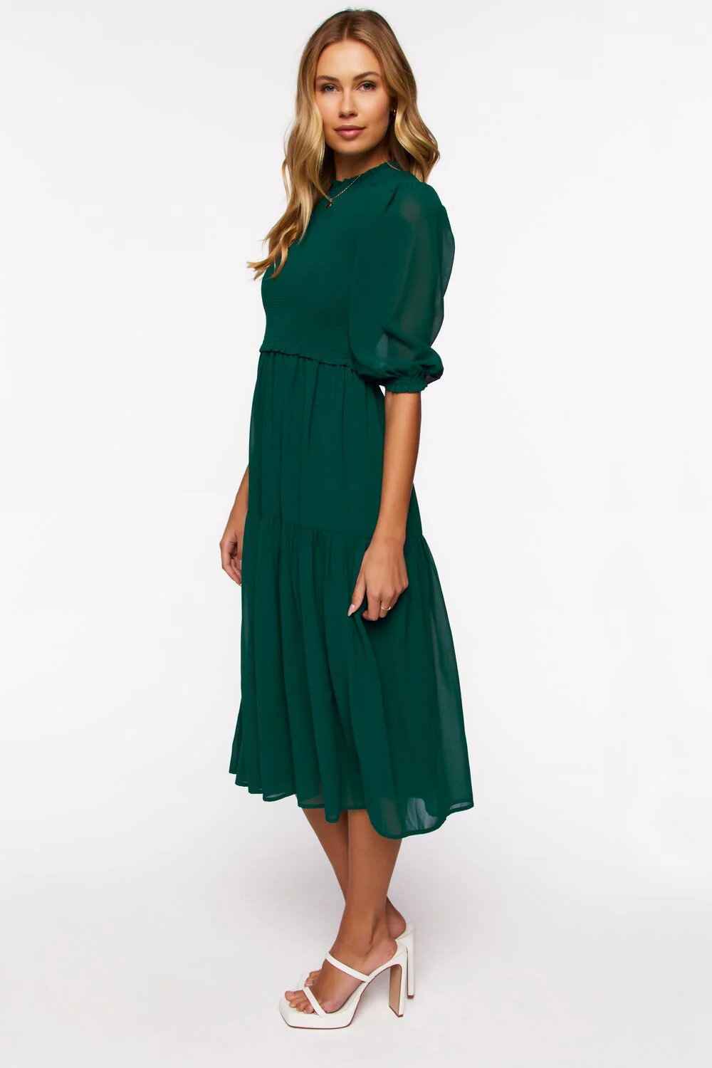 Smocked Chiffon Peasant-Sleeve Dress - Image 12