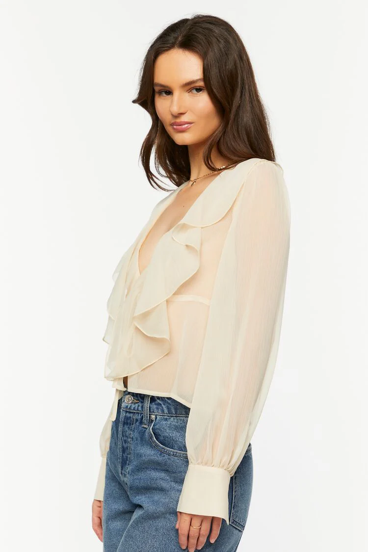 Chiffon Split-Front Flounce Top - Image 2