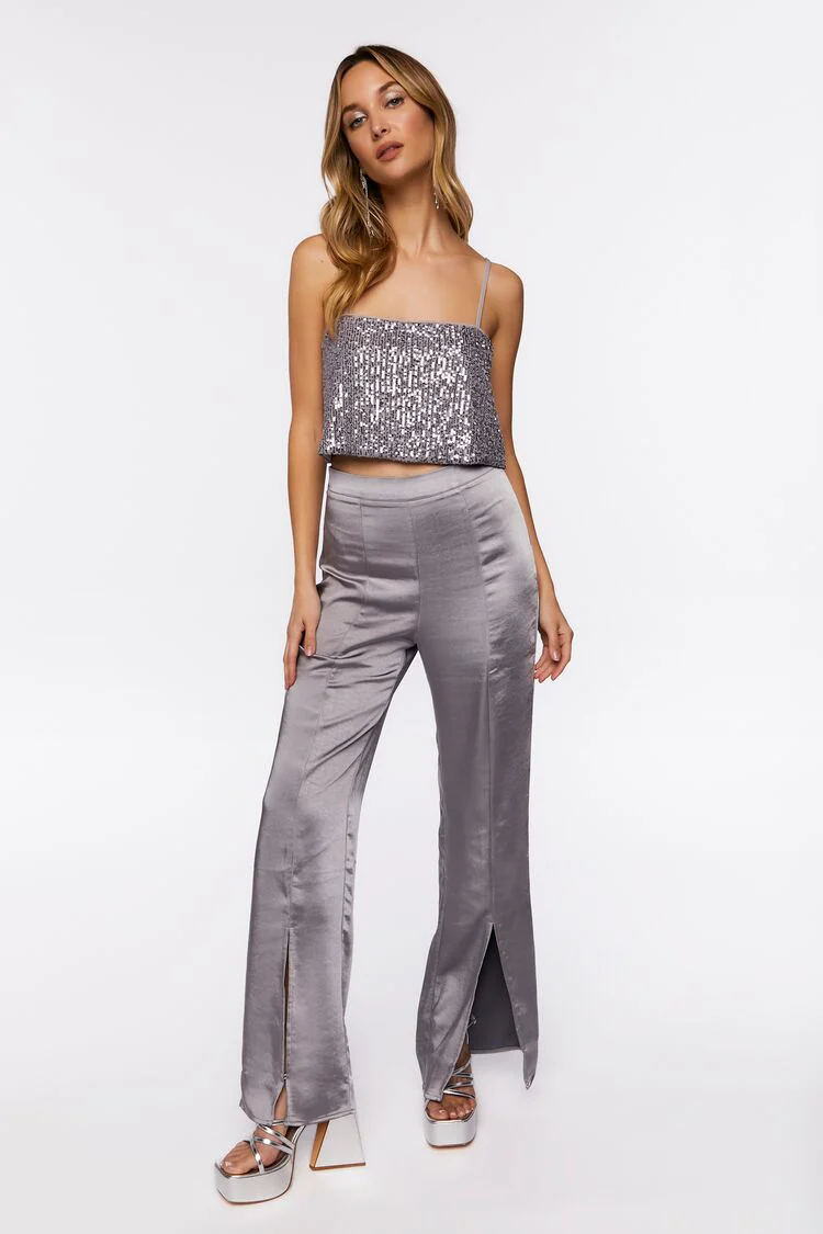 Satin Mid-Rise Split-Hem Pants - Image 2