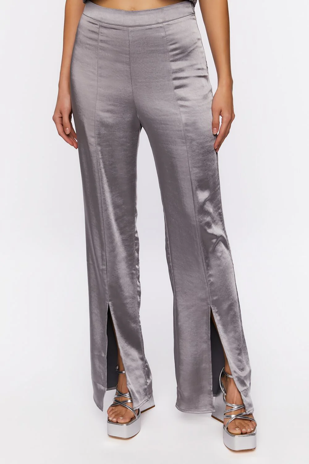Satin Mid-Rise Split-Hem Pants - Image 3