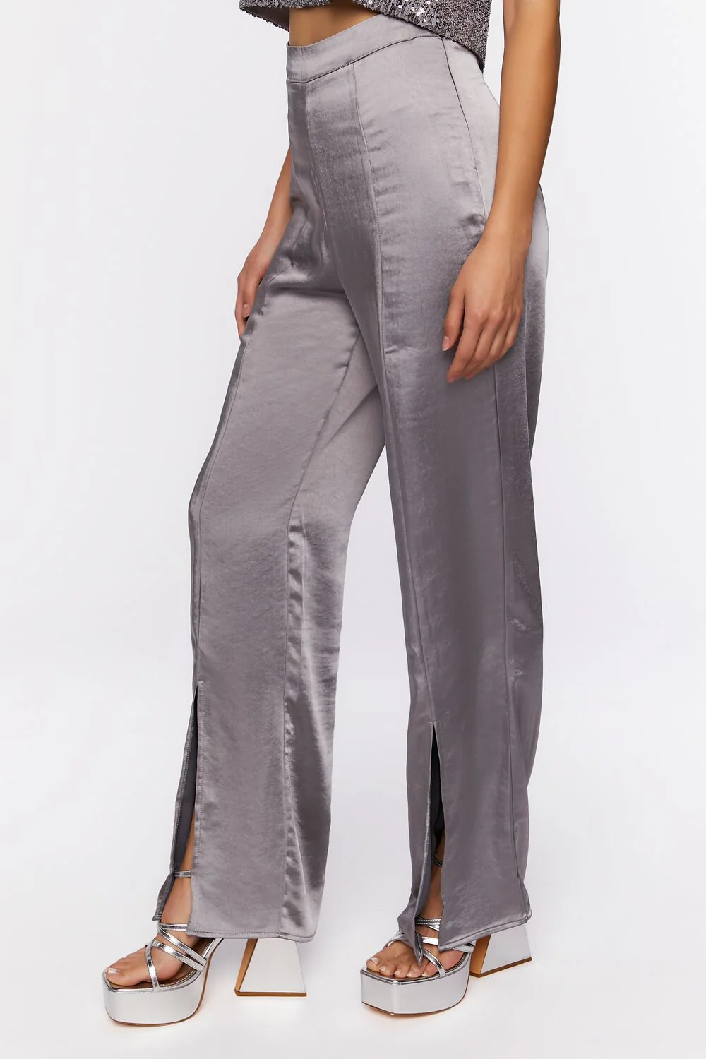 Satin Mid-Rise Split-Hem Pants - Image 4