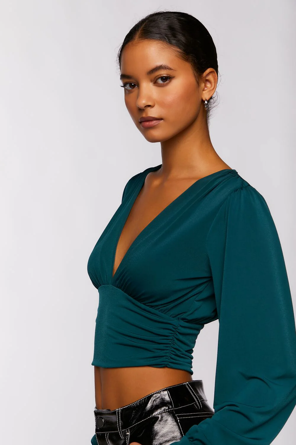 Plunging Shirred Crop Top - Image 2