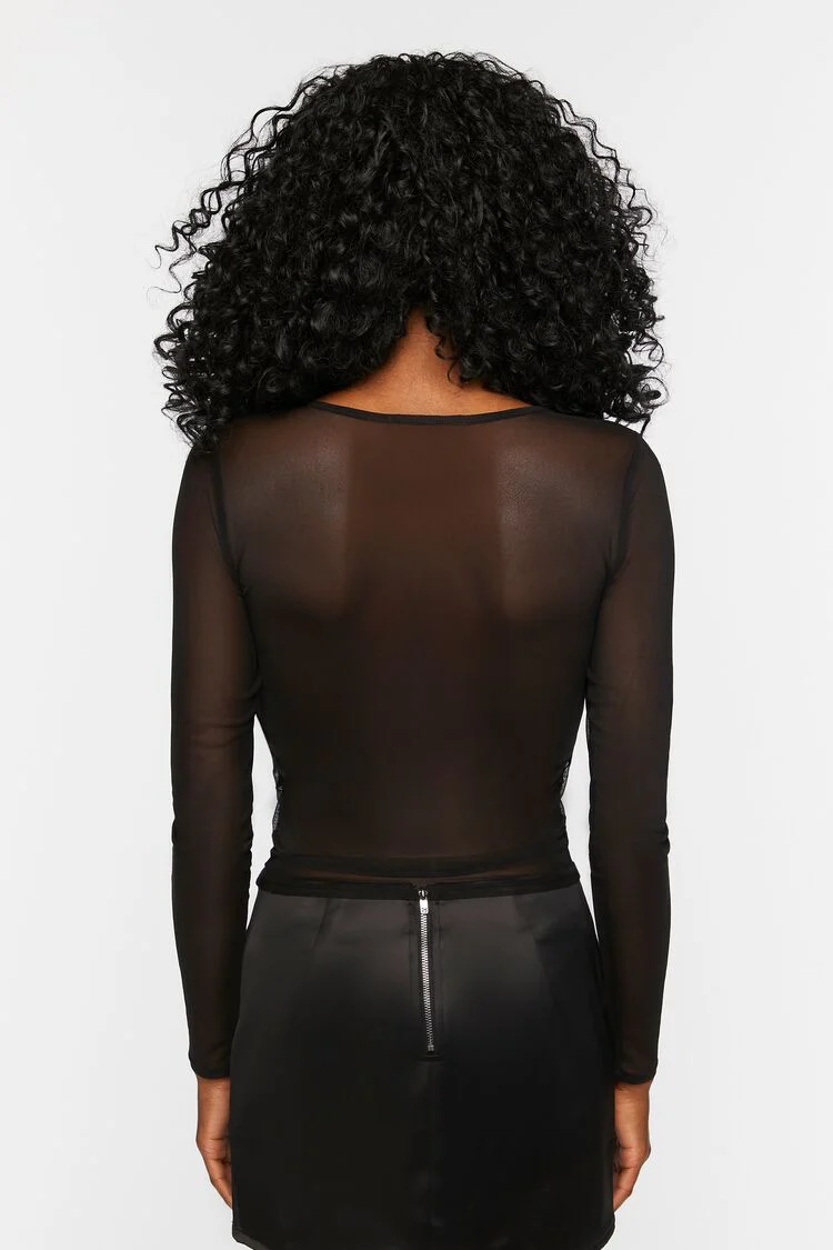Sheer Mesh Long-Sleeve Top - Image 3